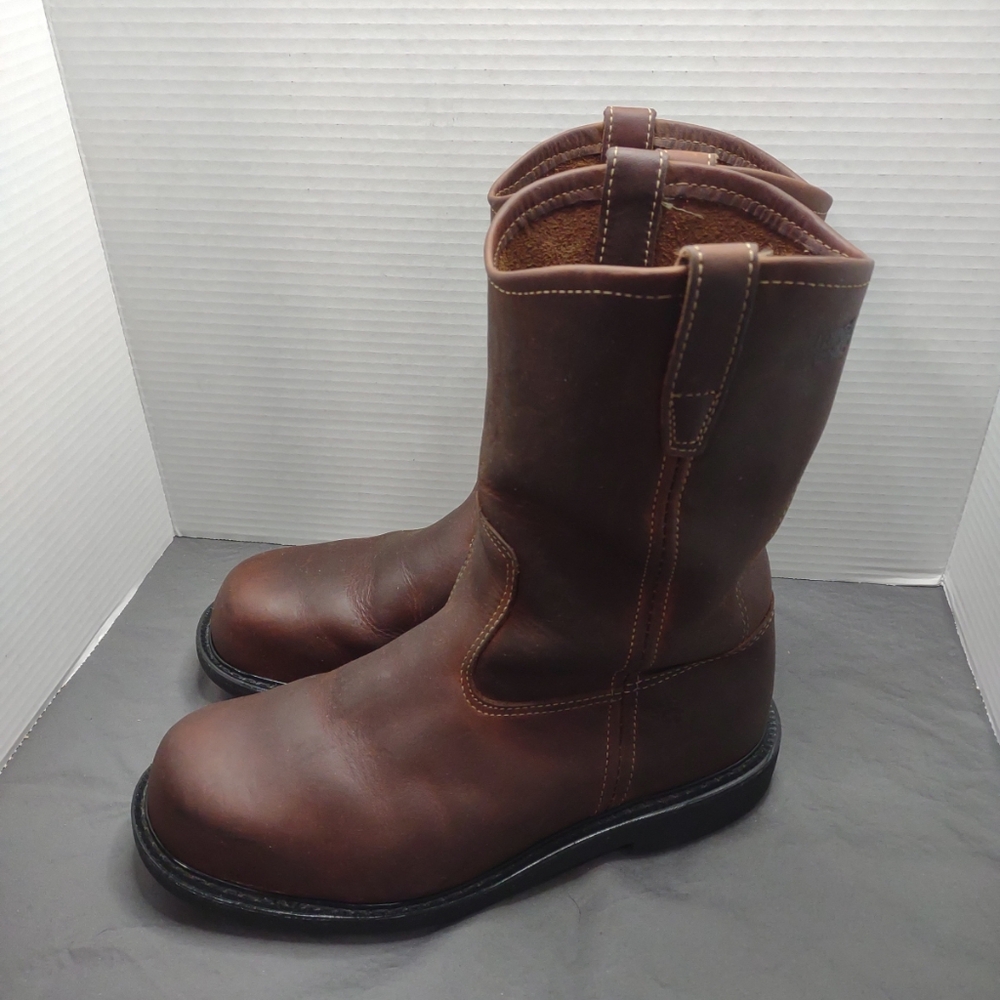 Wolverine Durashocks Ingham Wellington Slip Oil Brown Leather Boots Size US 8.5